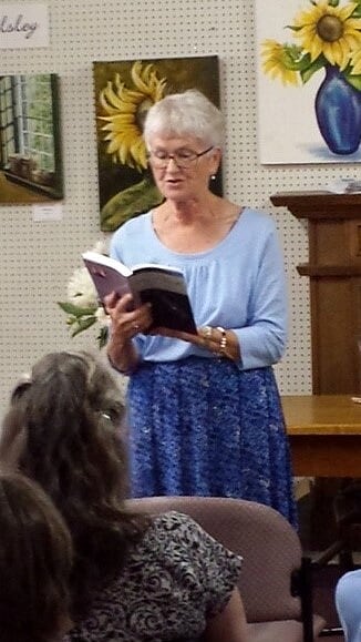 Patricia at a public reading.